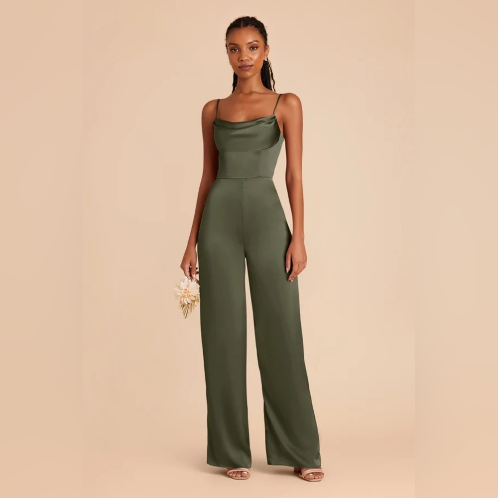 Birdy Grey Donna Olive Green Satin Matte Bridesmaid Jumpsuit
